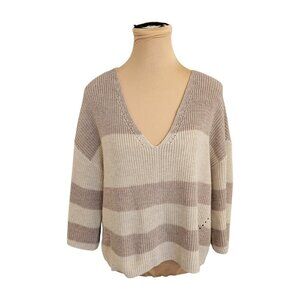 Gentle Fawn Pink and Cream Striped V-neck Sweater Sz M